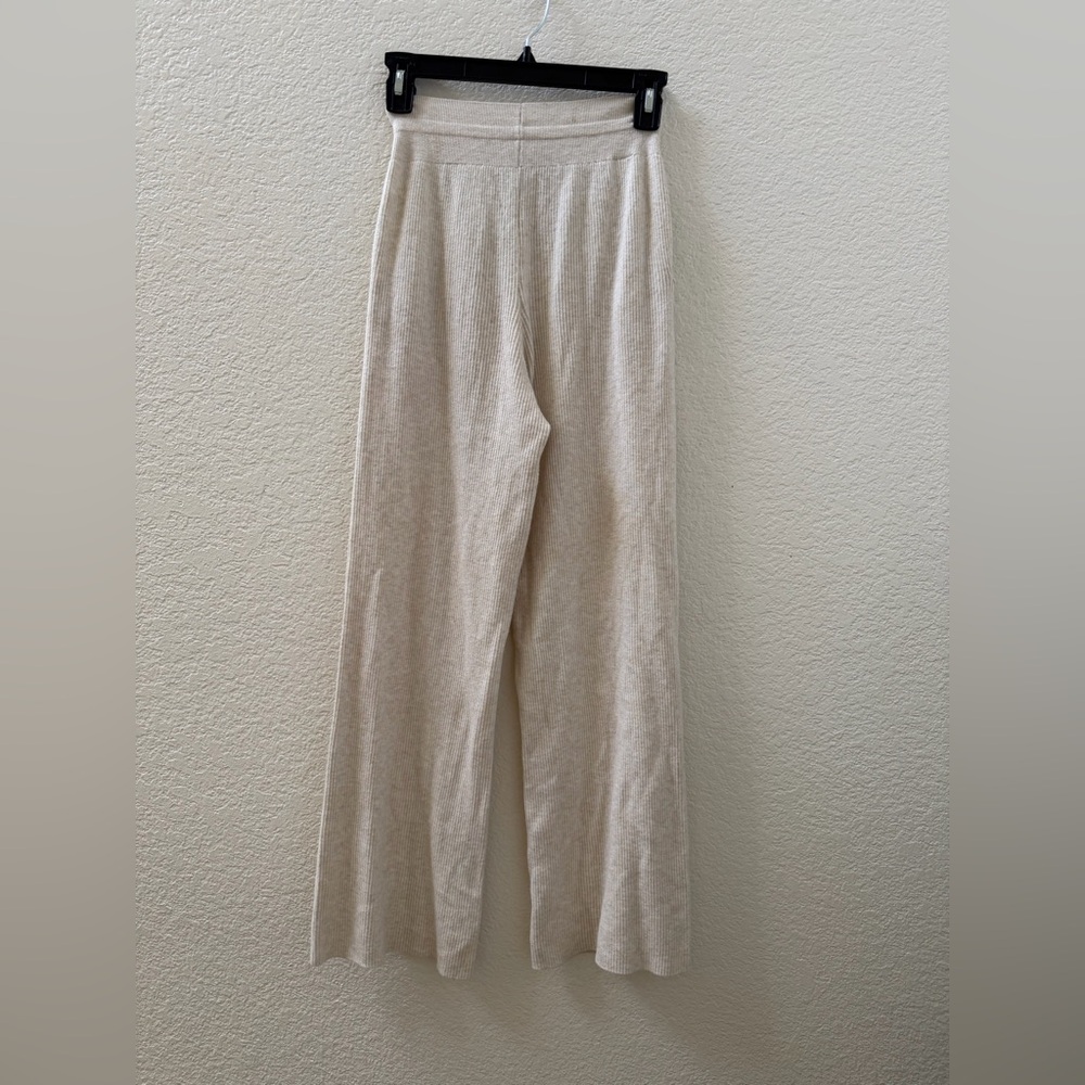 Beige Ribbed Wide-Leg Pants - Picture 2 of 2